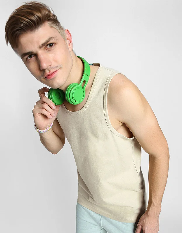 Beige Solid Gym Vest