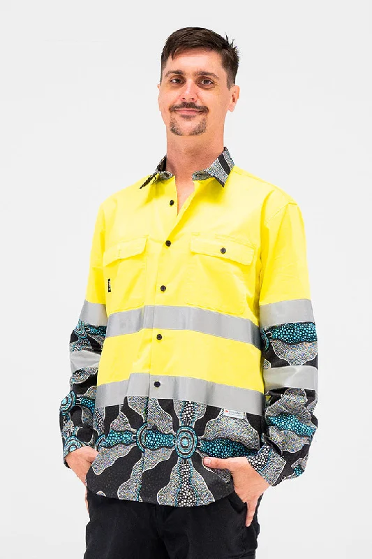 Family High Vis Yellow 100% Cotton Drill Unisex Long Sleeve Work Shirt