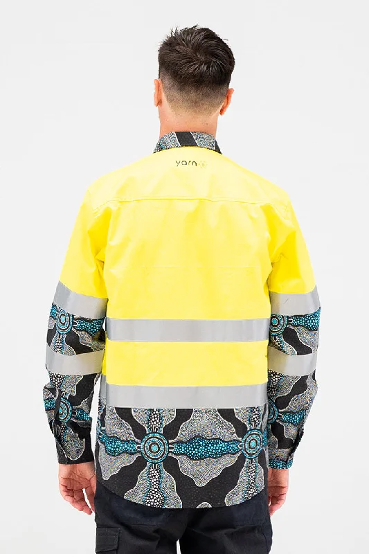 Family High Vis Yellow 100% Cotton Drill Unisex Long Sleeve Work Shirt