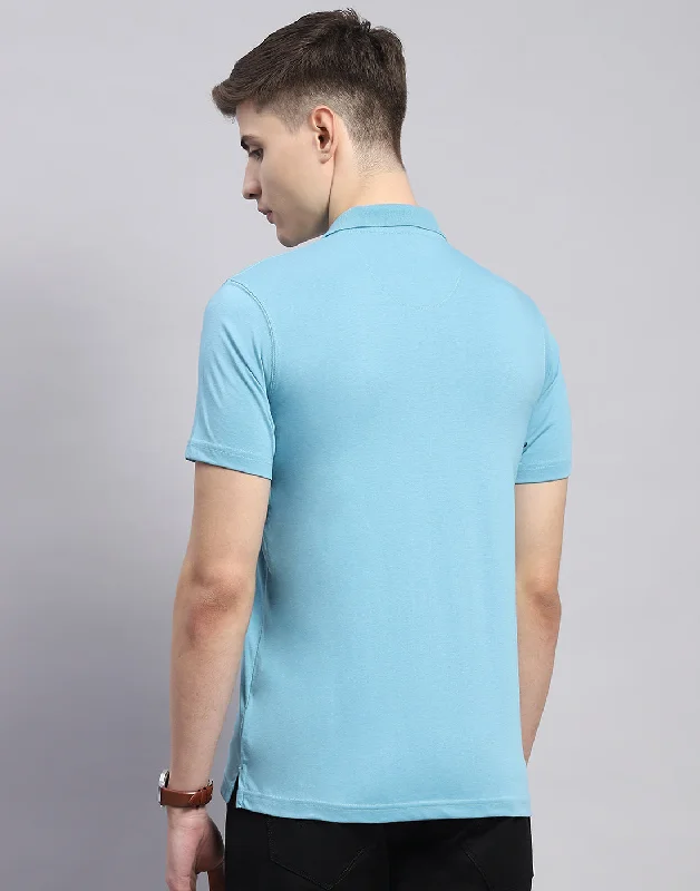 Men Blue Solid Polo Collar Half Sleeve T-Shirt