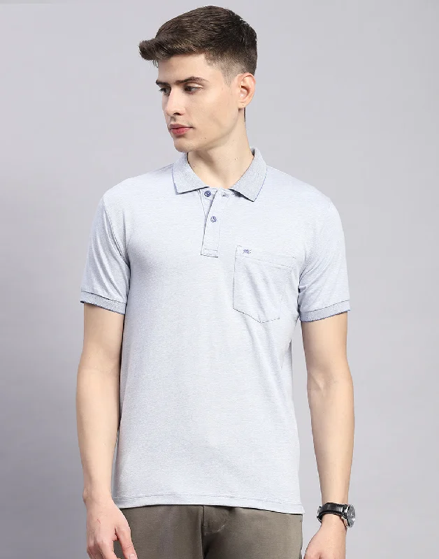 Men Blue Solid Polo Collar Half Sleeve T-Shirt