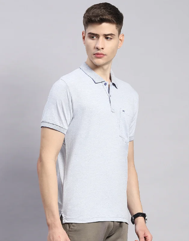 Men Blue Solid Polo Collar Half Sleeve T-Shirt