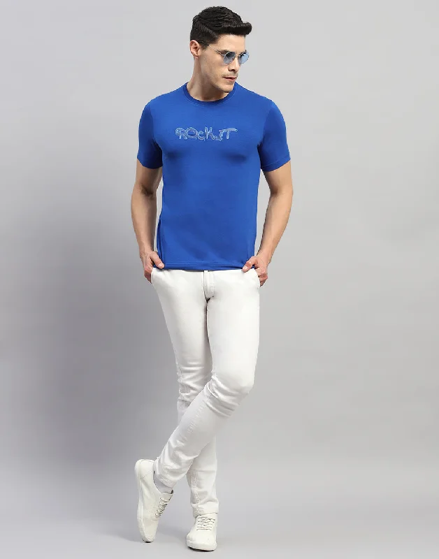 Men Blue Solid Round Neck Half Sleeve T-Shirt