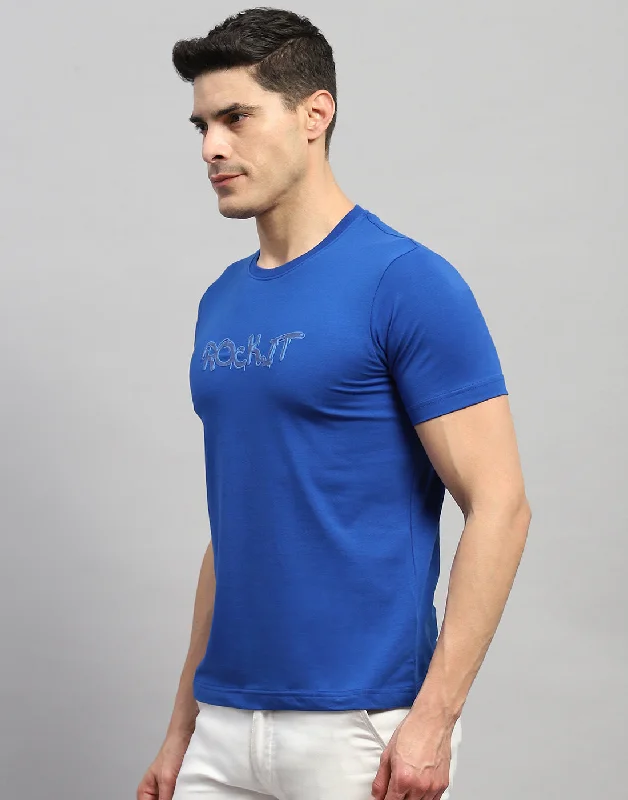 Men Blue Solid Round Neck Half Sleeve T-Shirt