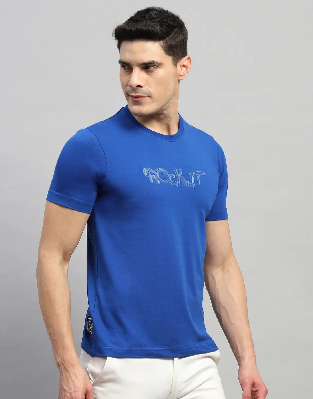 Men Blue Solid Round Neck Half Sleeve T-Shirt