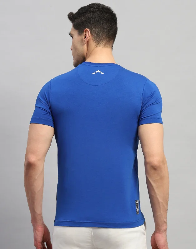 Men Blue Solid Round Neck Half Sleeve T-Shirt