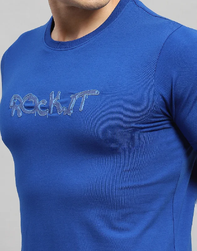 Men Blue Solid Round Neck Half Sleeve T-Shirt