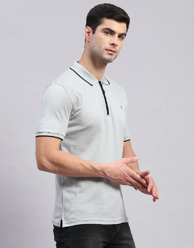 Men Grey Solid Polo Collar Half Sleeve T-Shirt