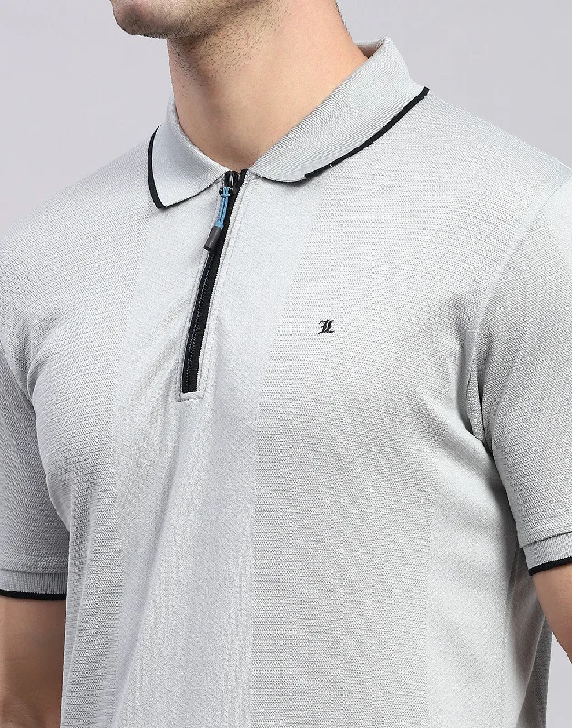 Men Grey Solid Polo Collar Half Sleeve T-Shirt