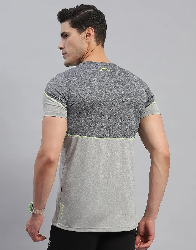 Men Grey Solid Round Neck Half Sleeve T-Shirt