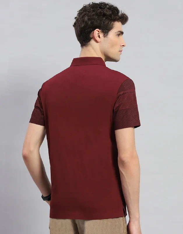 Men Maroon Printed Polo Collar Half Sleeve T-Shirt