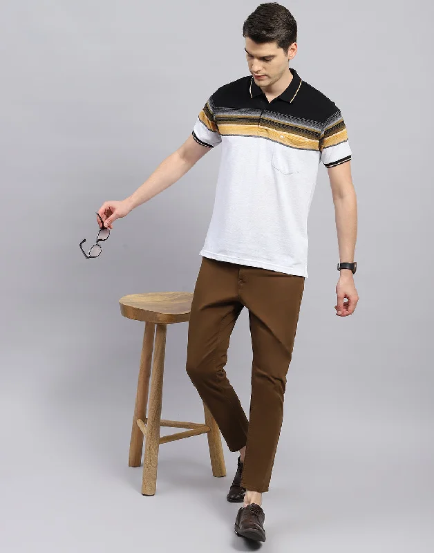 Men Multi Color Stripe Polo Collar Half Sleeve T-Shirt