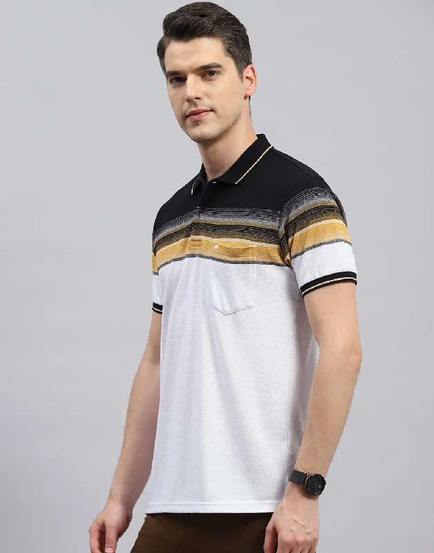 Men Multi Color Stripe Polo Collar Half Sleeve T-Shirt