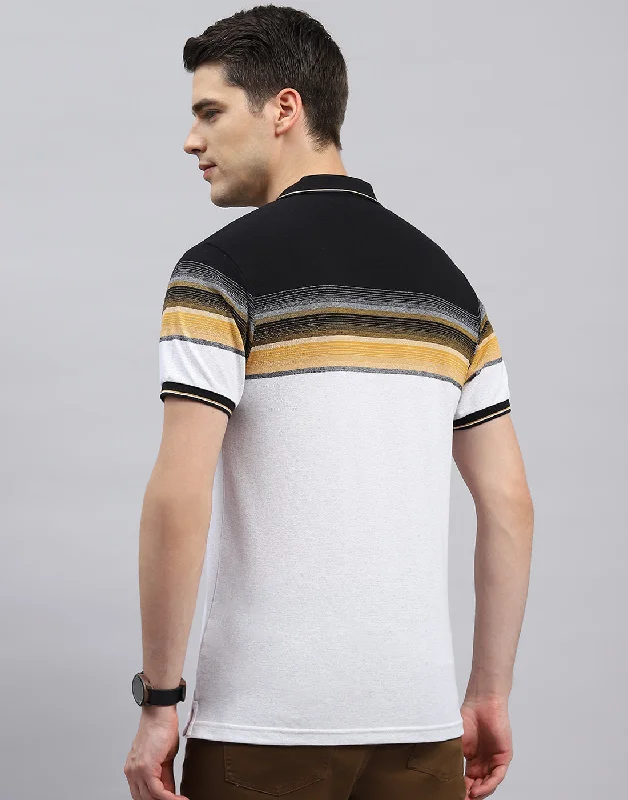 Men Multi Color Stripe Polo Collar Half Sleeve T-Shirt