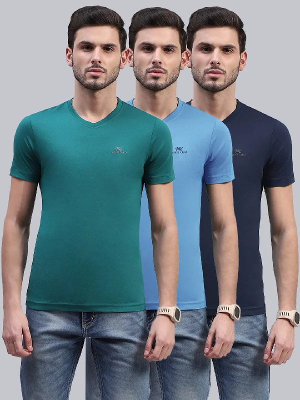 Men Multicolor Solid V Neck Half Sleeve T-Shirt (Pack of 3)