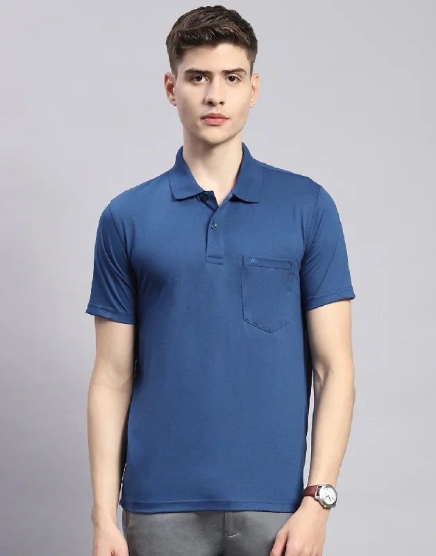 Men Navy Blue Solid Polo Collar Half Sleeve T-Shirt