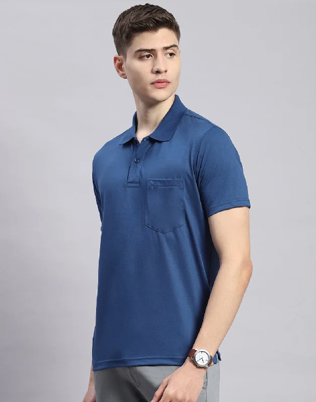 Men Navy Blue Solid Polo Collar Half Sleeve T-Shirt