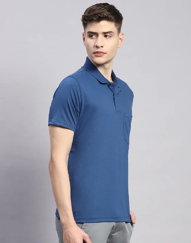 Men Navy Blue Solid Polo Collar Half Sleeve T-Shirt