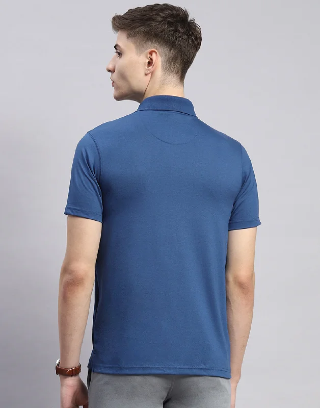 Men Navy Blue Solid Polo Collar Half Sleeve T-Shirt