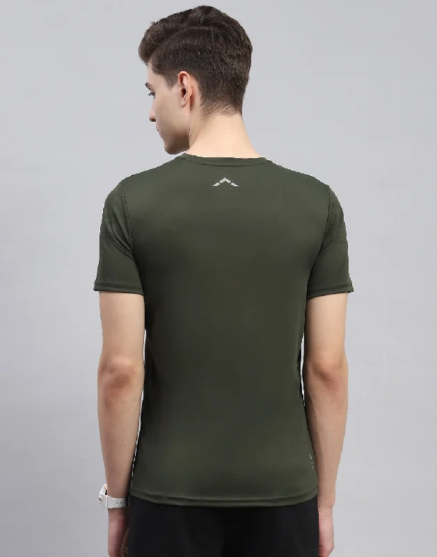 Men Olive Solid Round Neck Half Sleeve T-Shirt