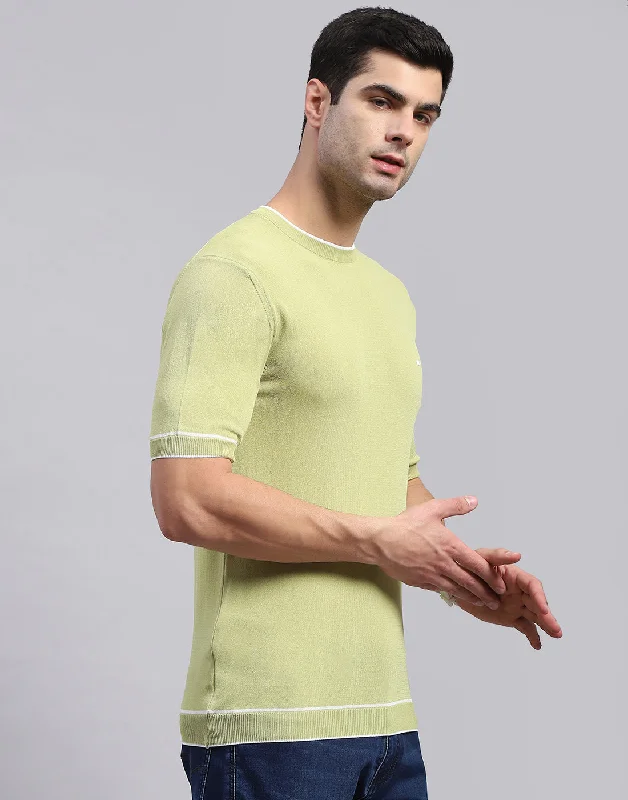 Men Olive Solid Round Neck Half Sleeve T-Shirt