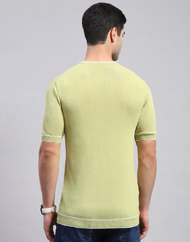 Men Olive Solid Round Neck Half Sleeve T-Shirt