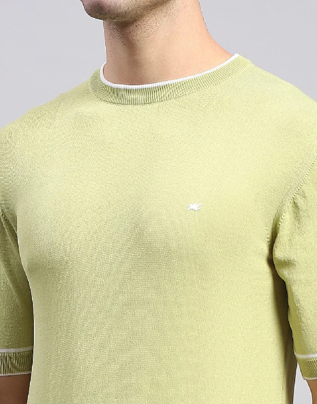 Men Olive Solid Round Neck Half Sleeve T-Shirt