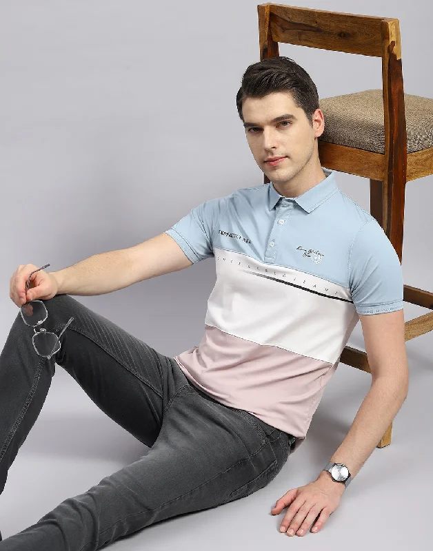 Men Pink Printed Polo Collar Half Sleeve T-Shirt