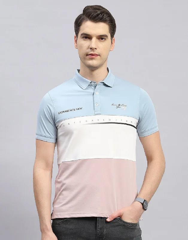 Men Pink Printed Polo Collar Half Sleeve T-Shirt