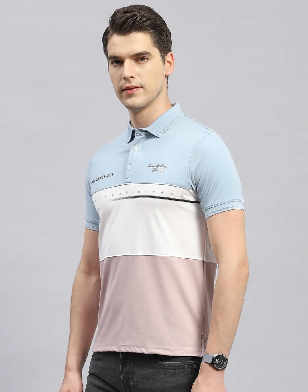 Men Pink Printed Polo Collar Half Sleeve T-Shirt