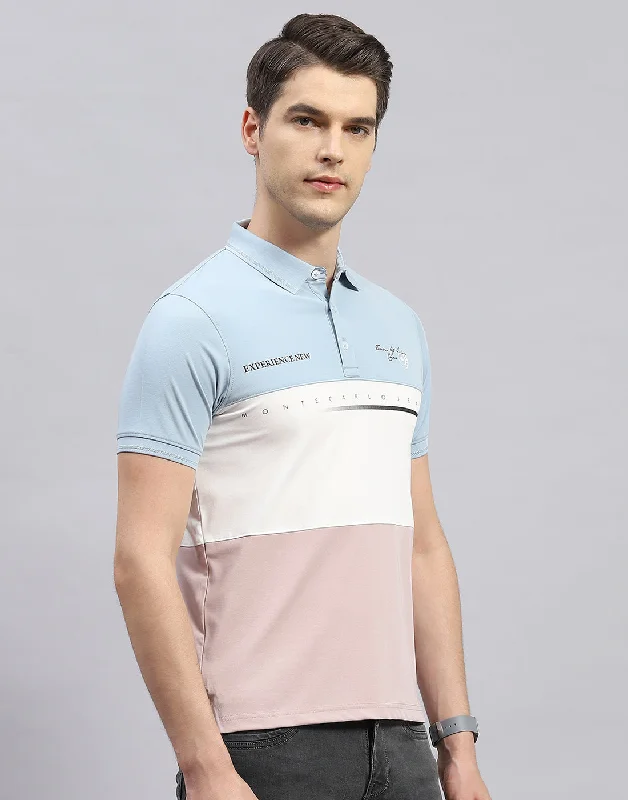 Men Pink Printed Polo Collar Half Sleeve T-Shirt