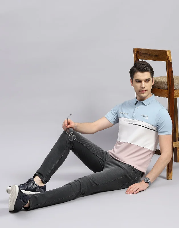 Men Pink Printed Polo Collar Half Sleeve T-Shirt