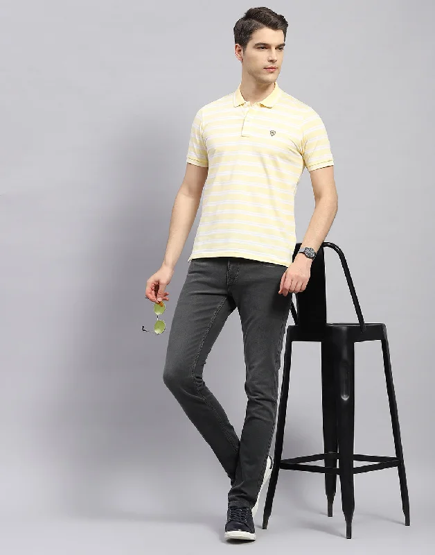 Men Yellow Stripe Polo Collar Half Sleeve T-Shirt