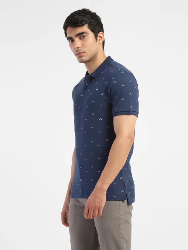 Men's Geometric Print Polo T-shirt Navy