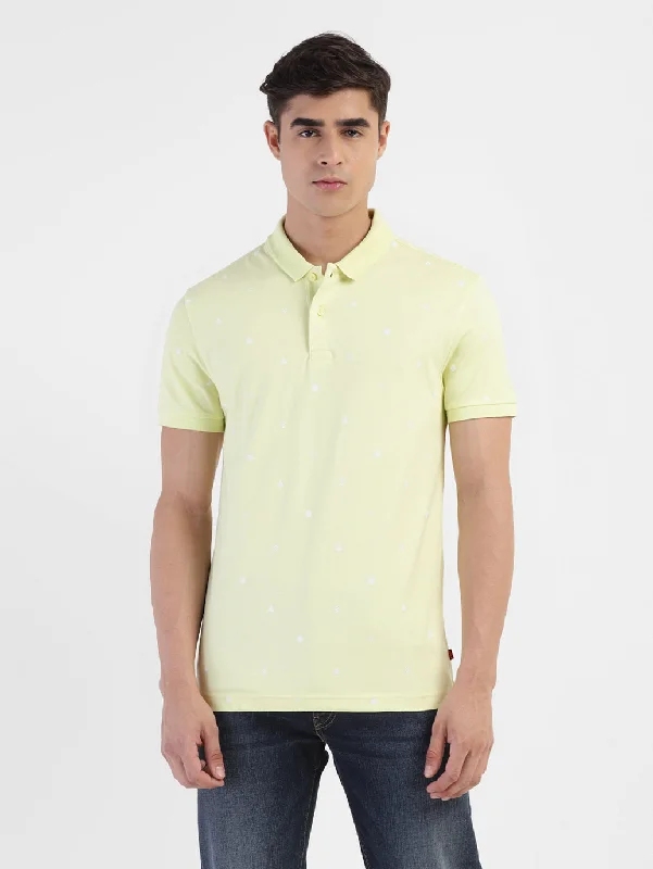 Men's Geometric Print Polo T-shirt Yellow