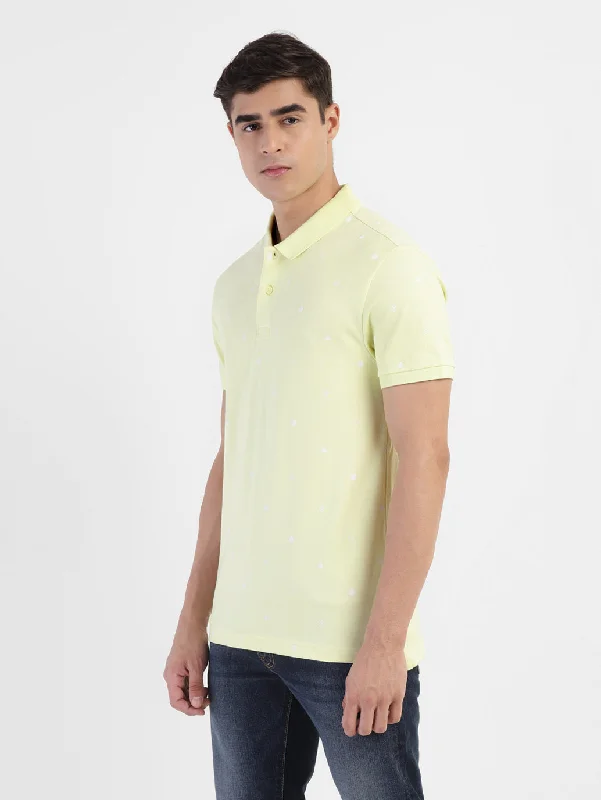 Men's Geometric Print Polo T-shirt Yellow