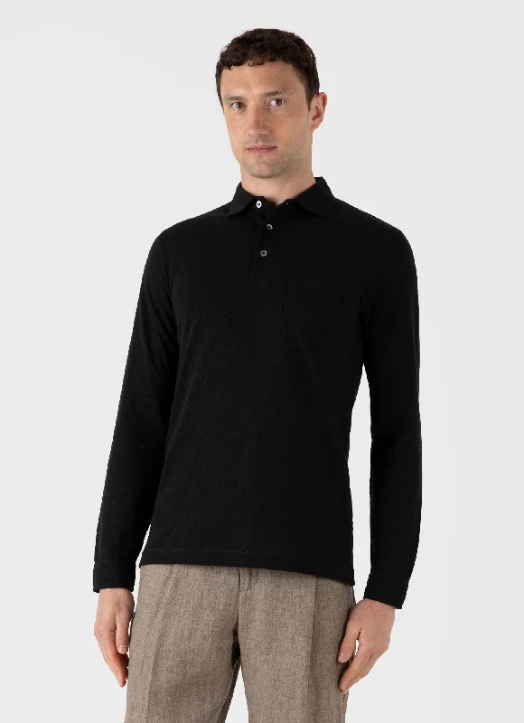 Men's WM Brown Long Sleeve Polo Shirt in Black