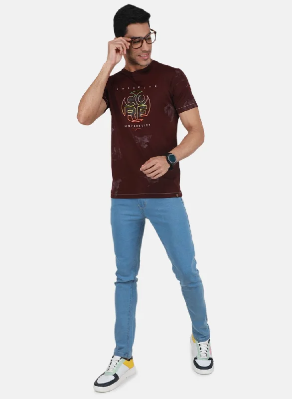 Men Maroon Printed T-Shirt