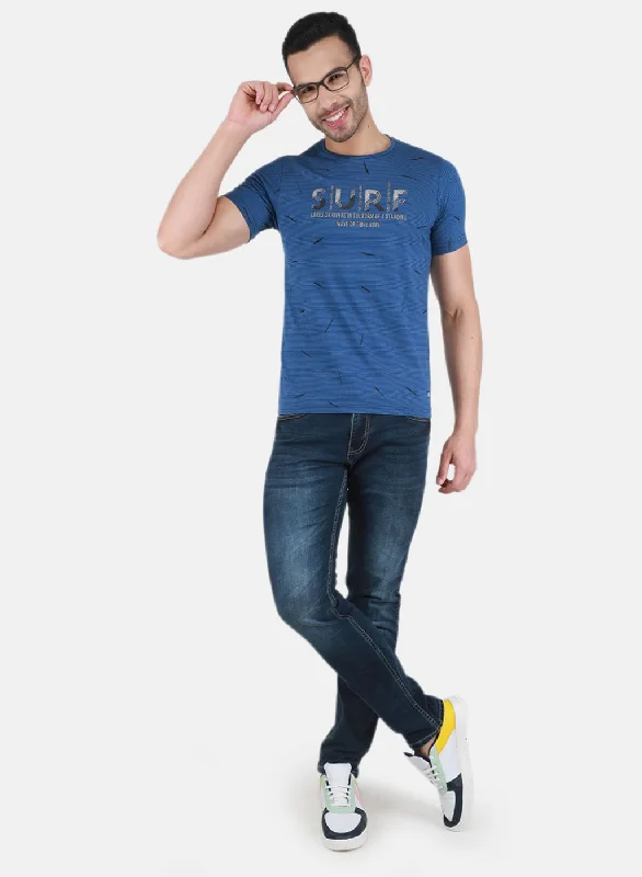 Men NAvy Blue Printed T-Shirt