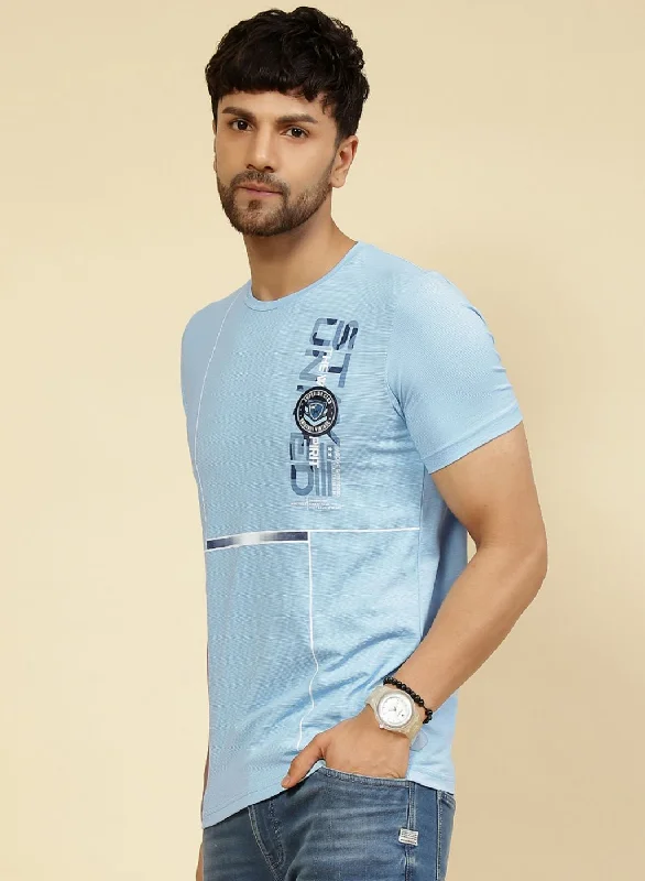 Men Sky Blue Printed T-Shirt