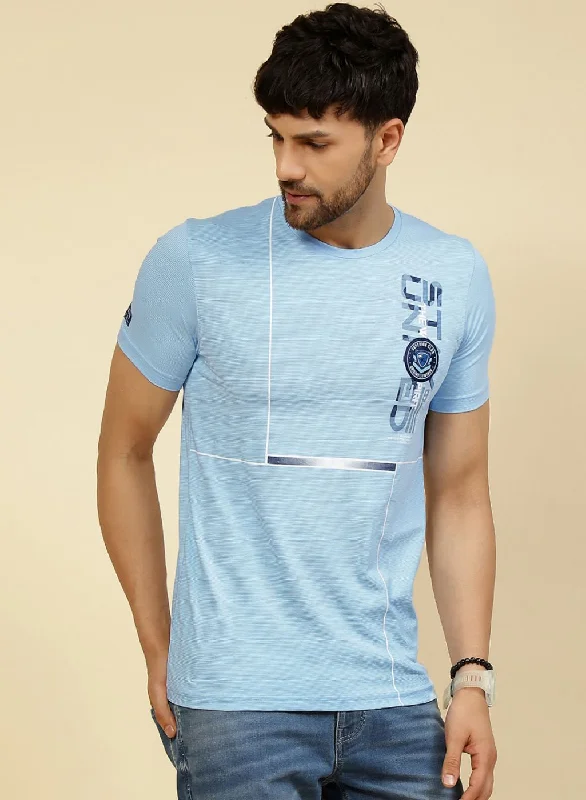 Men Sky Blue Printed T-Shirt