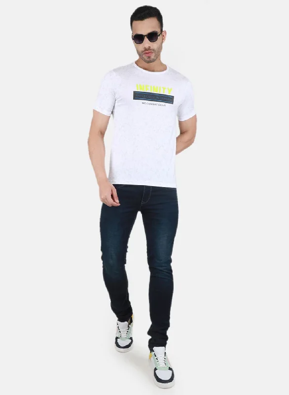 Men White Printed T-Shirt