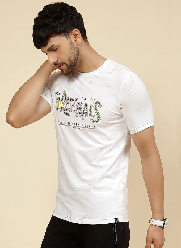 Men White Printed T-Shirt