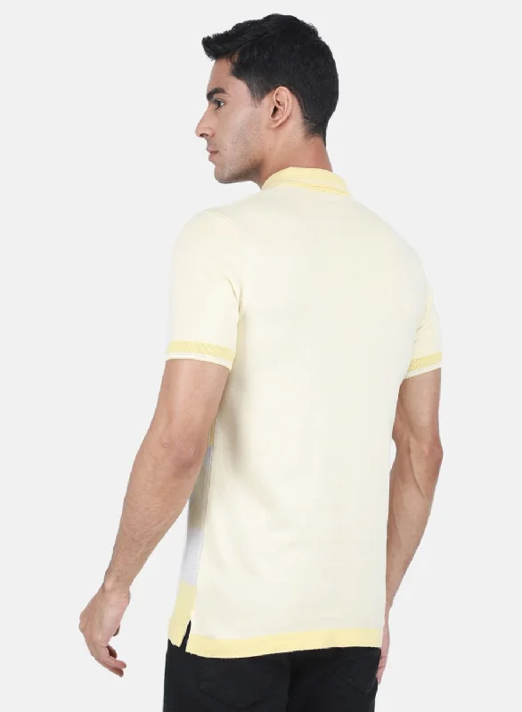 Men Yellow Self Design T-Shirt