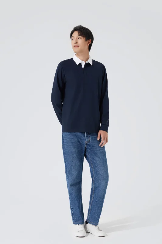 Regal Interlock Long Sleeve Rugby Shirt | Navy NNY096