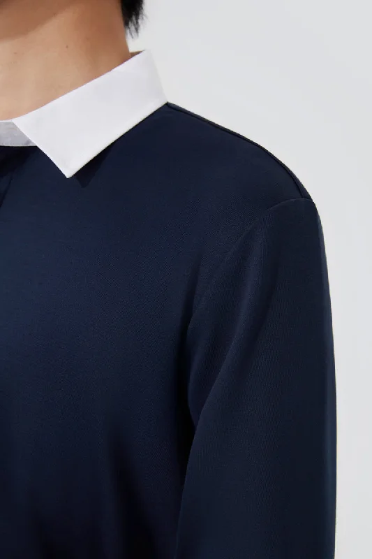 Regal Interlock Long Sleeve Rugby Shirt | Navy NNY096