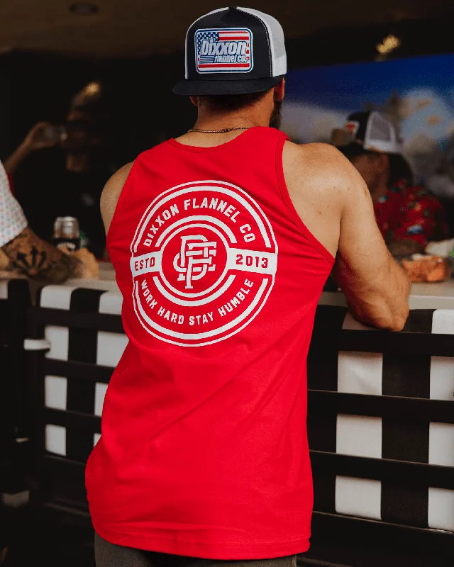 White Work Hard Badge Tank - Red