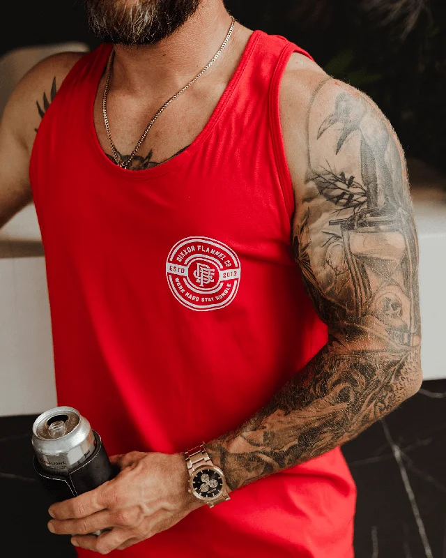 White Work Hard Badge Tank - Red