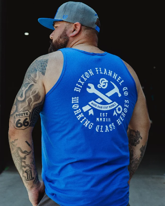 White Working Class Badge Tank - Blue