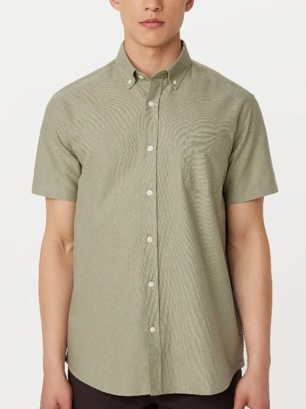 The Jasper Short Sleeve Oxford Shirt in Olive Green